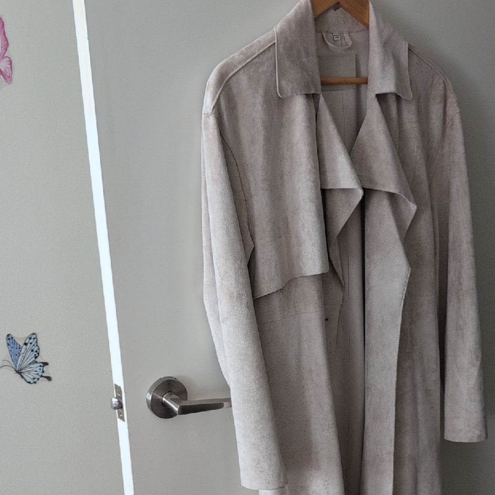 Beige Faux Suede Women's Belted Trench Coat